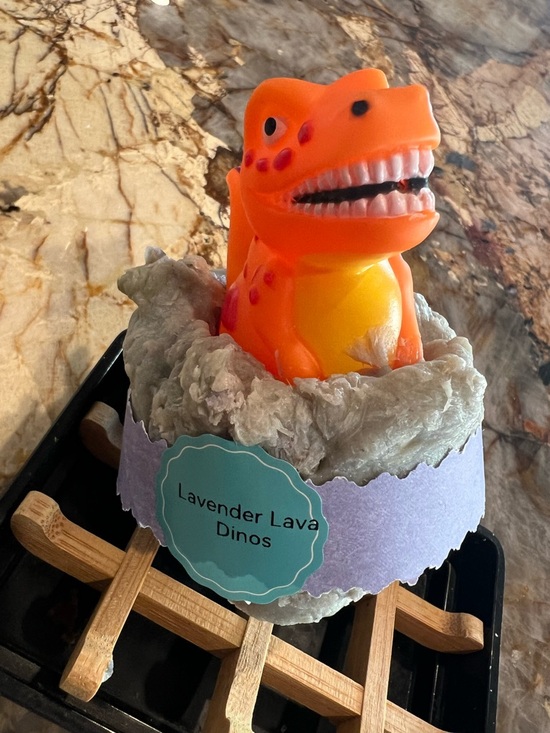 Hand Crafted Orange & Yellow Dinosaur Lavender Lava Bath Toy - Picture 5 of 7